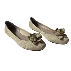 Rothy's The Petal Square Toe Flats Metallic Beige Gold Womens 10 Flower Neutral